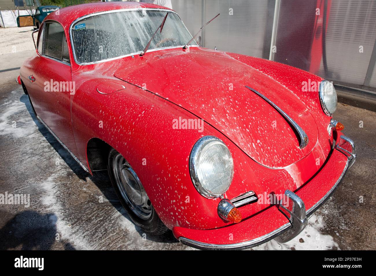 Car care classic car Porsche 356 B coupe, foam, car wash, red Porsche