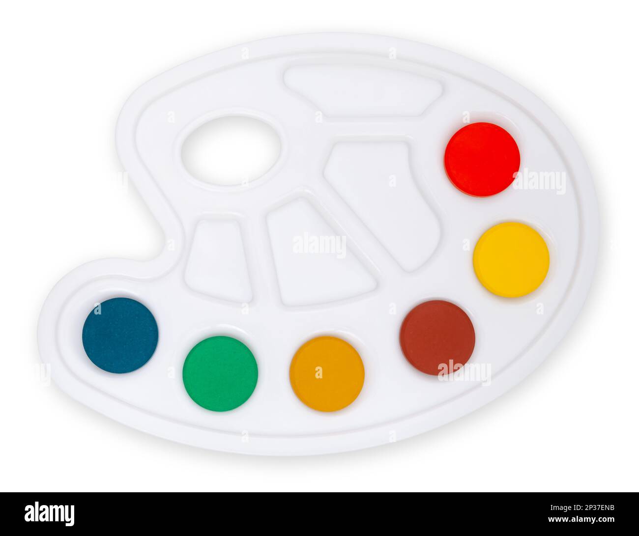 Colors painter palette, top view isolated on a white background Stock