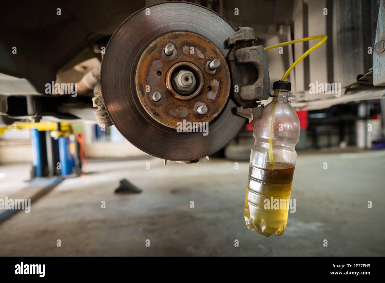 Automatic change of brake fluid in a car service Stock Photo Alamy