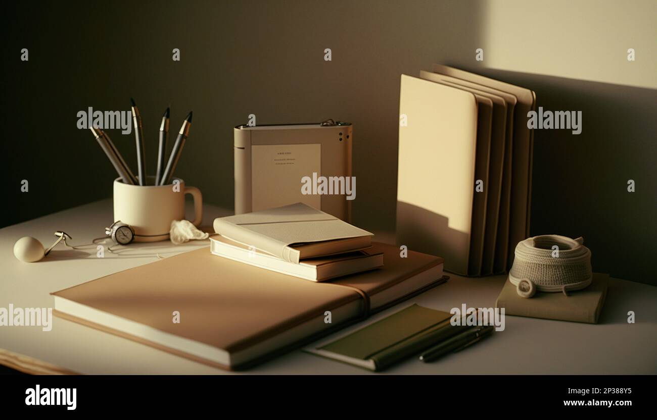 Beige Stationery Arrangement Stock Photo