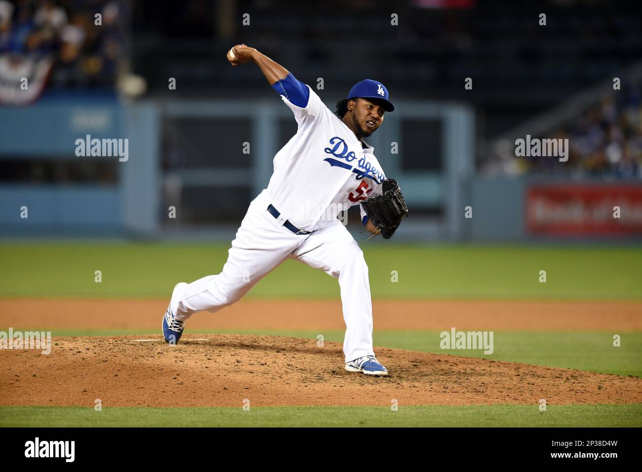 08 April 2015: Los Angeles Dodgers Pitcher Pedro Baez (52) [4014] during a  Major League Baseball game between the San Diego Padres and the Los Angeles  Dodgers at Dodger Stadium in Los