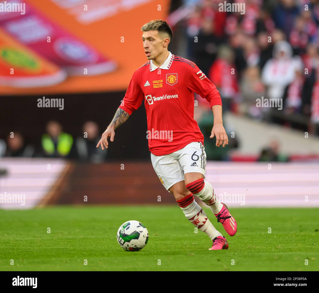 26 Feb 2023 - Manchester United v Newcastle United - Carabao Cup - Final - Wembley Stadium  Manchester United's Lisandro Martinez during the Carabao Cup Final. Picture : Mark Pain / Alamy Live News Stock Photo
