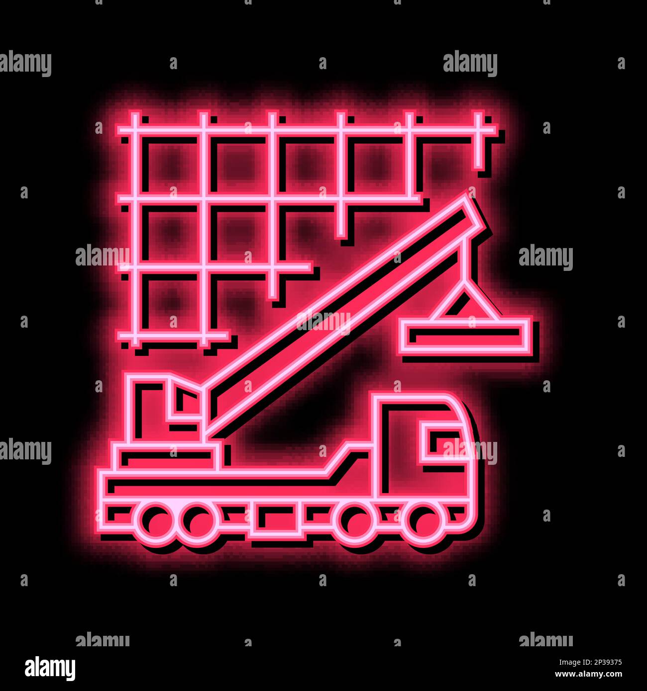 crane lifting building materials neon glow icon illustration Stock ...