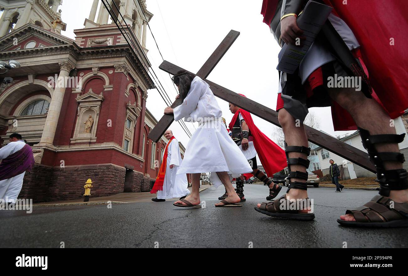 Carlos Aroche, 32, of Scranton, Pa., portrays Jesus during a procession