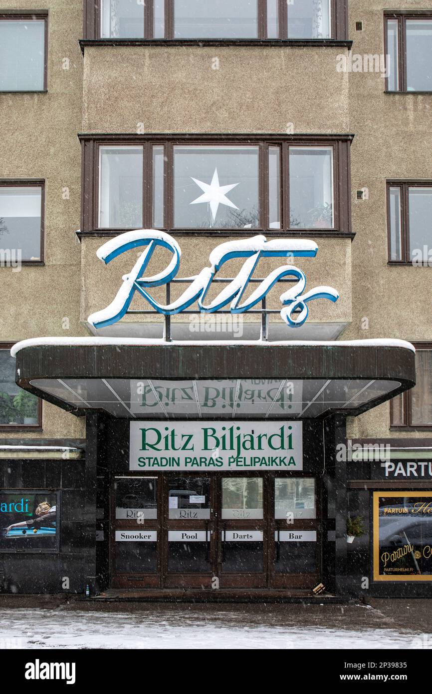 Ritz, former movie theater, now a billiard parlor or snooker hall or pool  club in Etu-Töölö district of Helsinki, Finland Stock Photo - Alamy