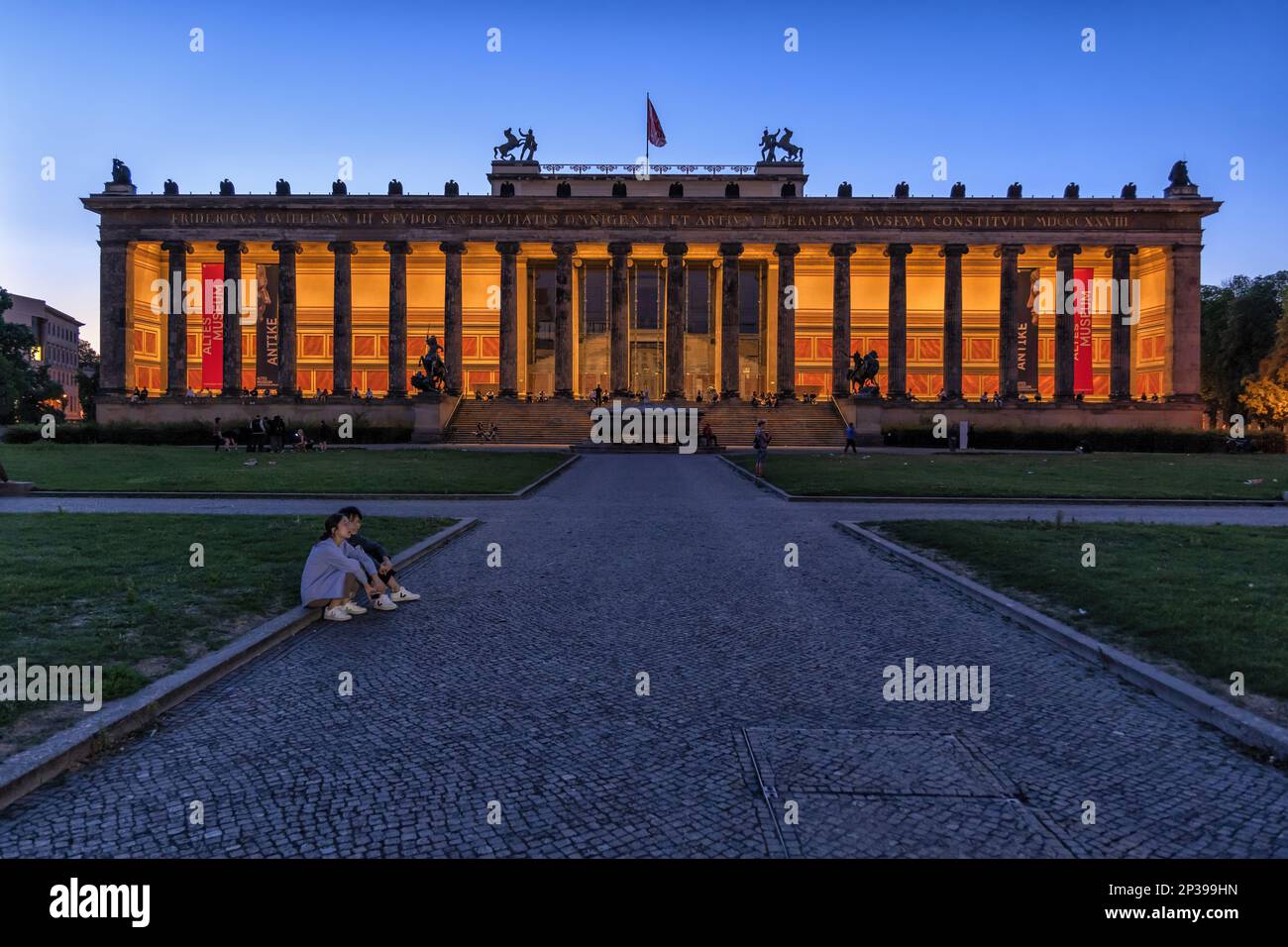 Berlin, Germany, Altes Museum (Old Museum) building illuminated at night on the Museum Island, German Neoclassical style architecture from 1830. Stock Photo