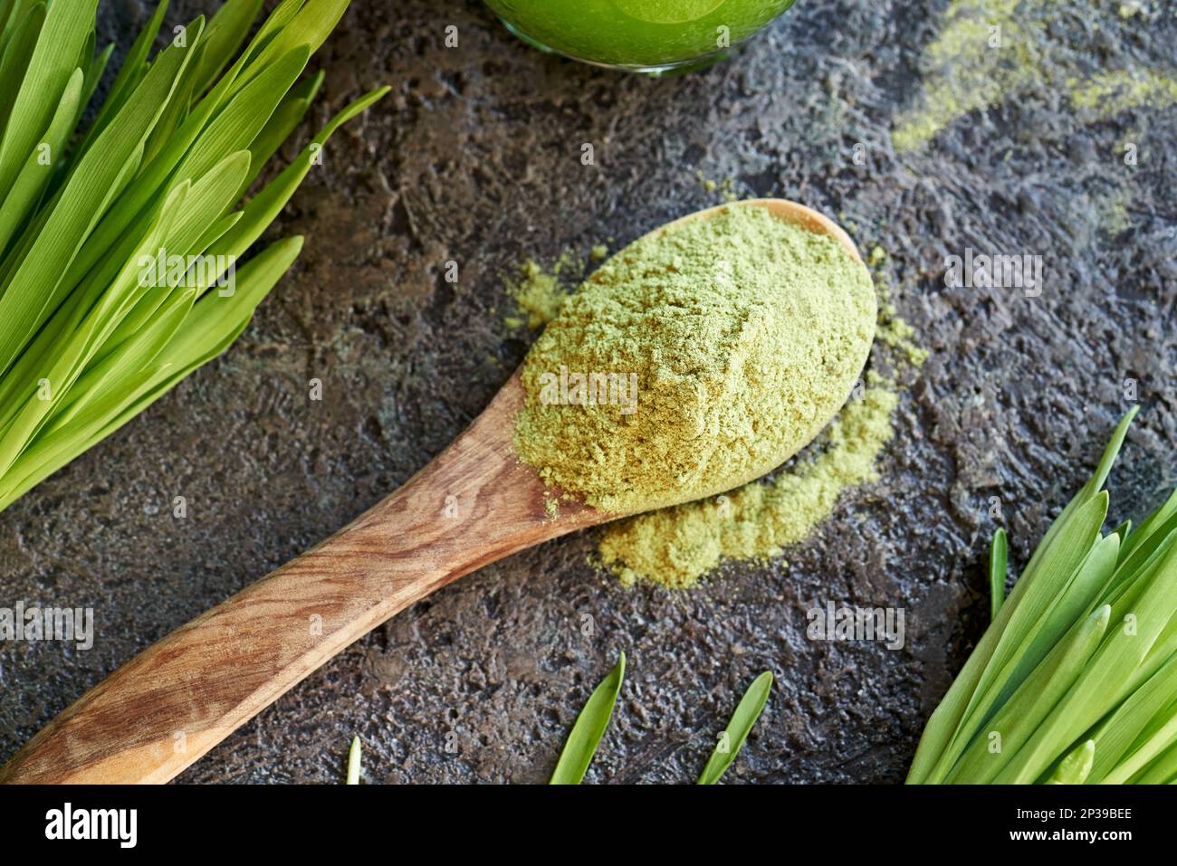 Dry green barley grass powder healthy nutritional supplement Stock