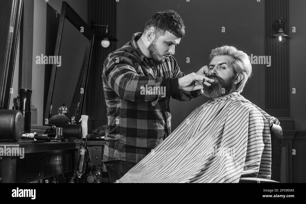 Grow beard and mustache. Man Hairdresser salon