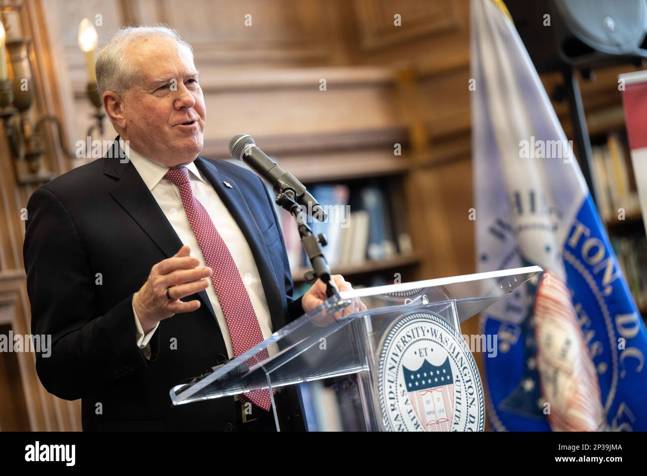 Secretary of the Air Force Frank Kendall speaks at an event with ...