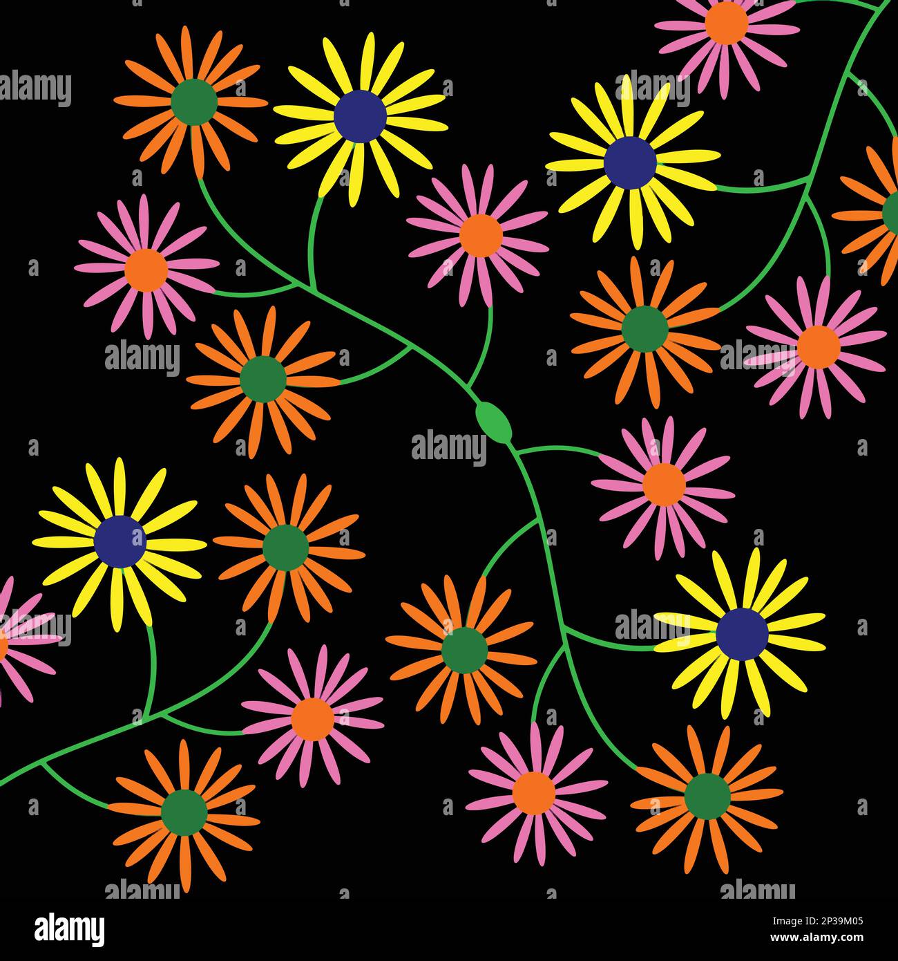 Seamless pattern with flowers on a black background. Vector ...