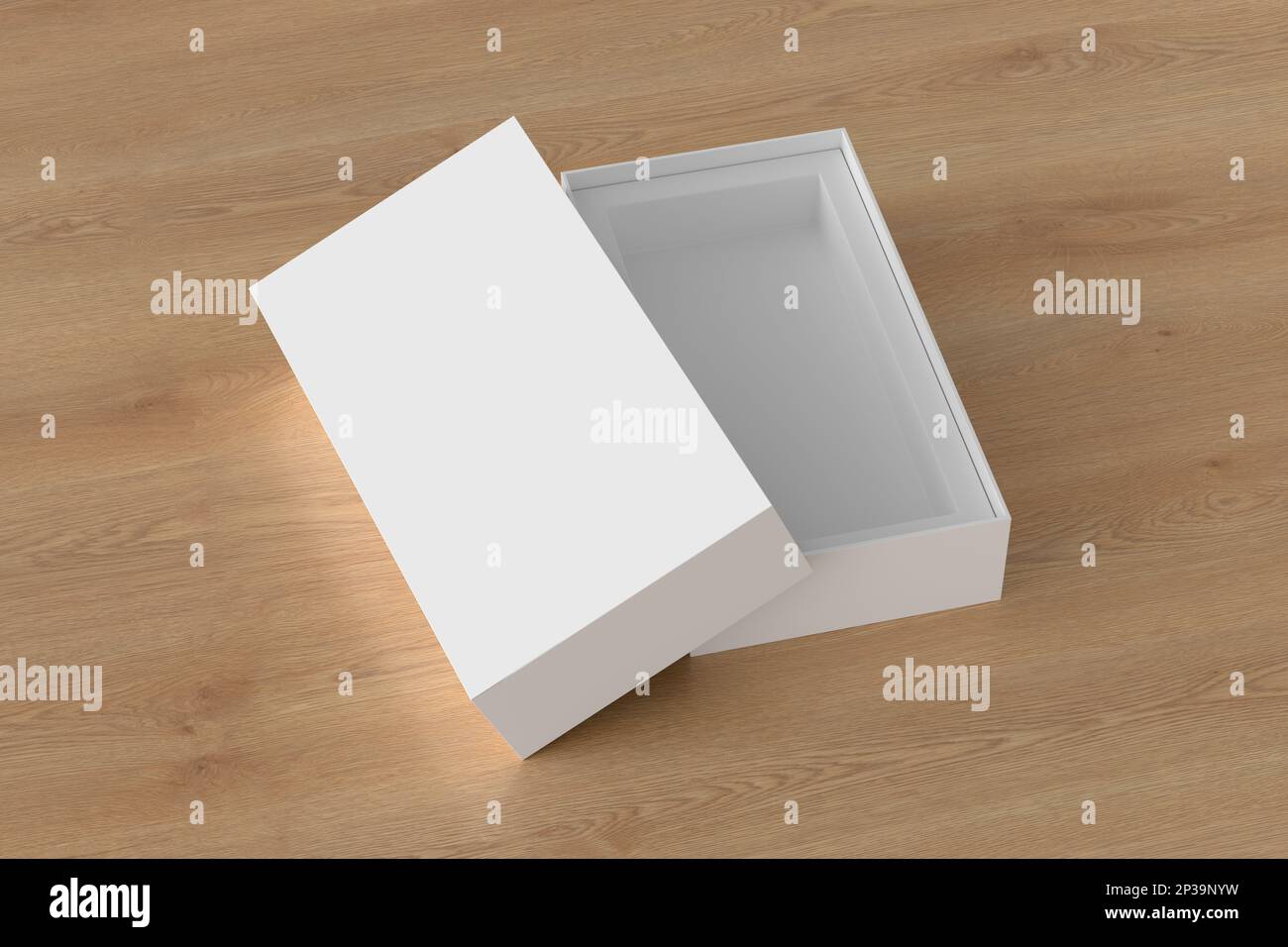 Long open box packaging mockup on wooden background. Template for your ...