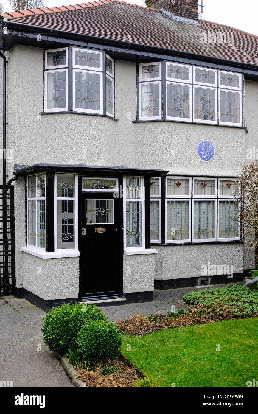 251 Menlove Avenue, Woolton, Liverpool is the childhood home of John Lennon of The Beatles Stock Photo