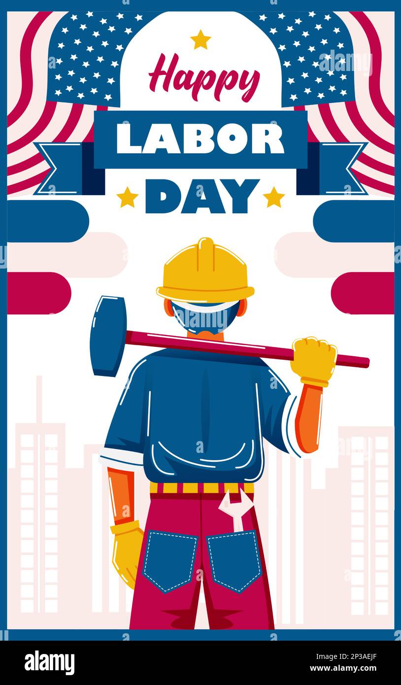 Happy Labor Day Poster Man Holding Hammer Stock Vector Image & Art Alamy