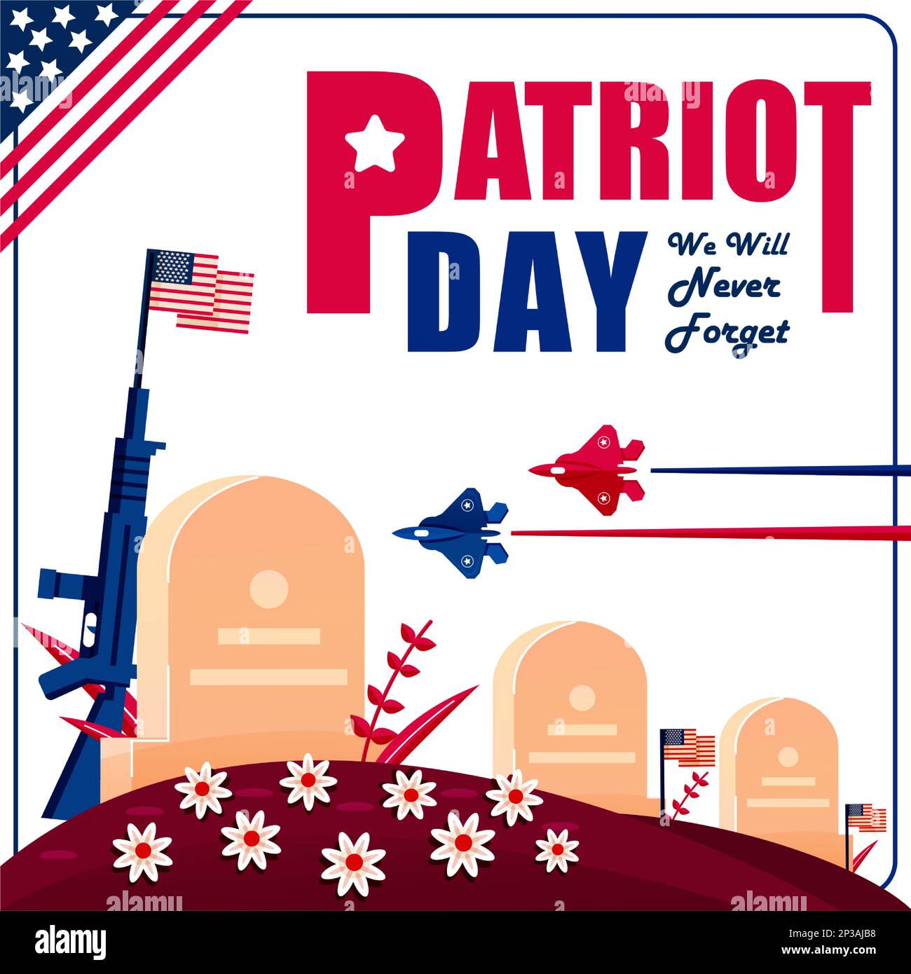 Patriot's Day, We Will Never Forget. Commemorating Soldier's Grave, Perfect For Events Stock Vector