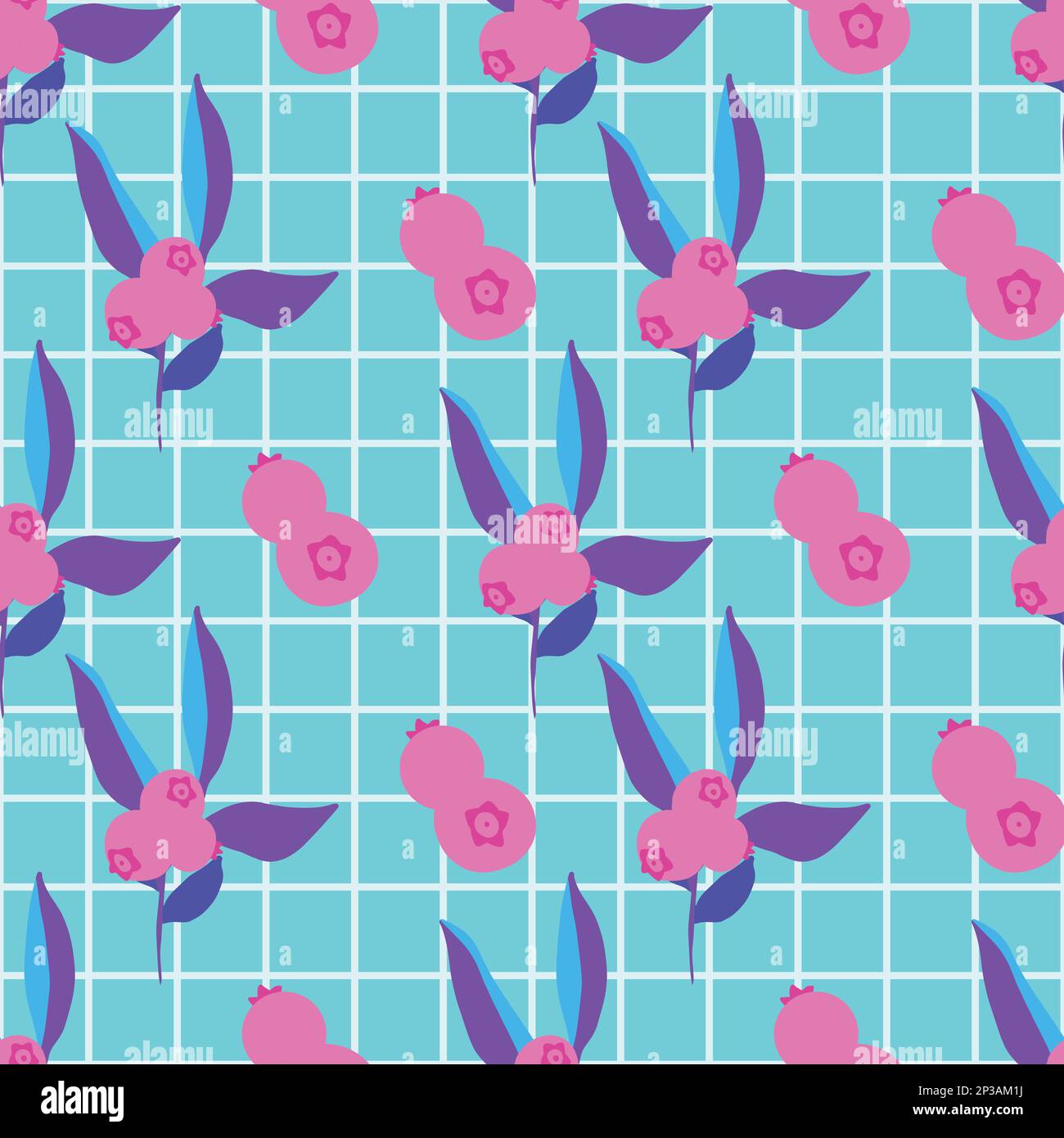 pink berries retro style repeat pattern seamless Stock Vector