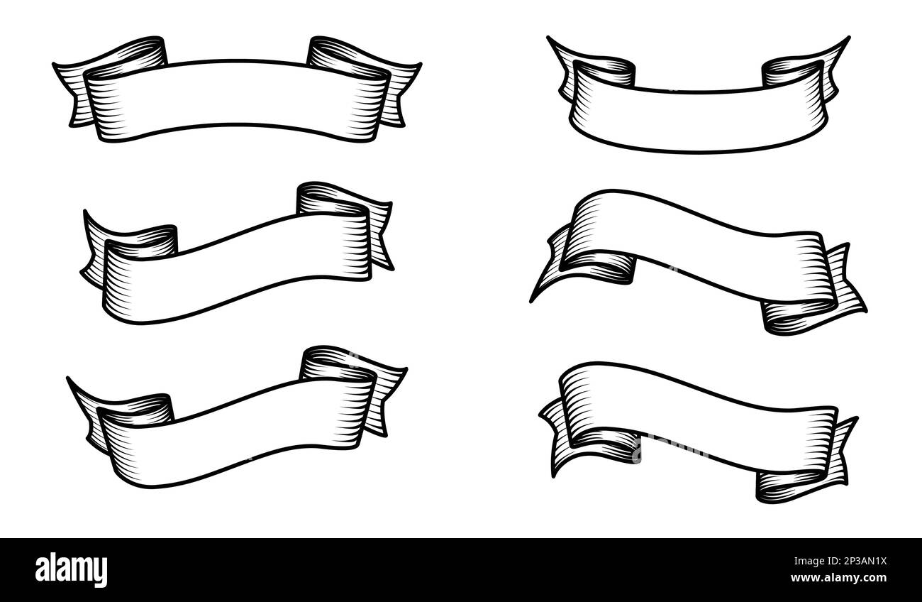 stylish simple wide vintage tattoo ribbon banner set flowing scroll