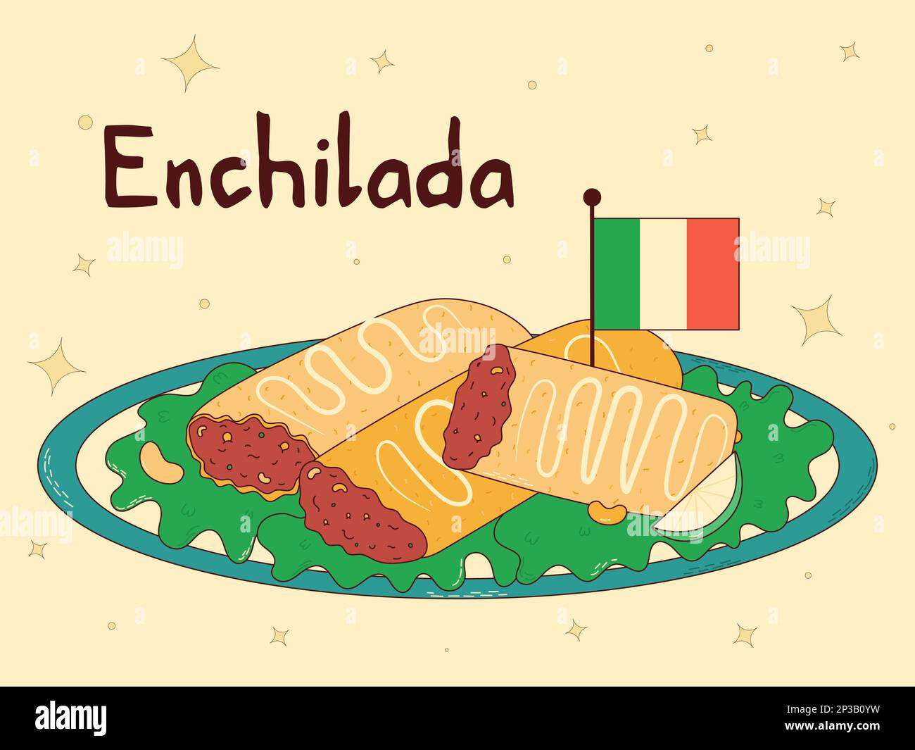 Mexican traditional food. Enchilada Vector illustration Stock Vector