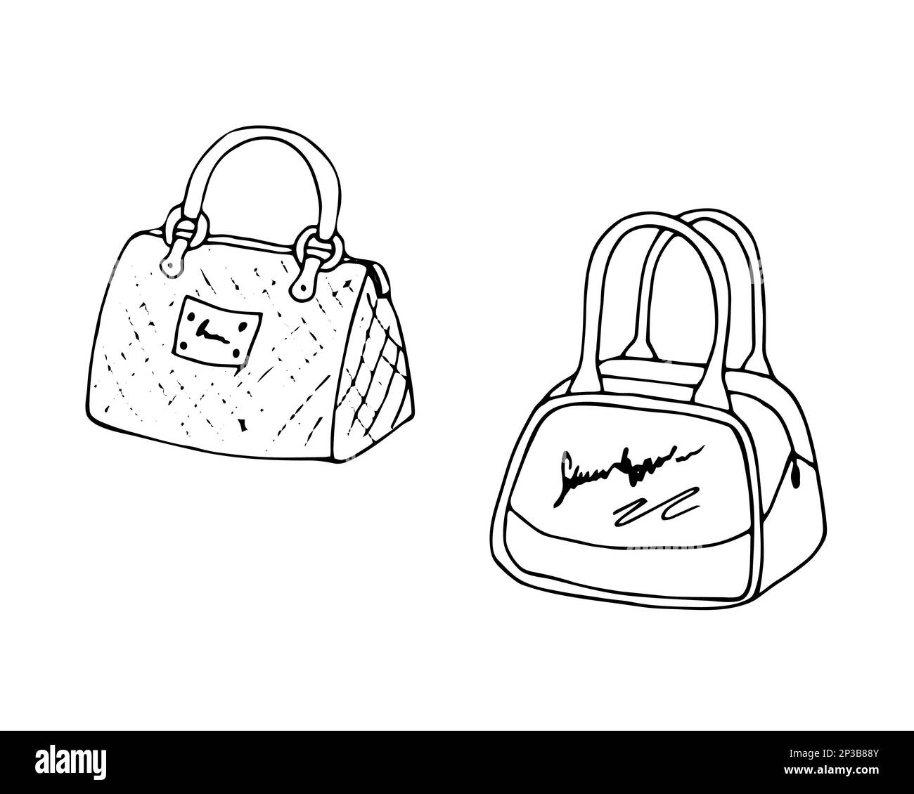 Hand-drawn 2 bags, isolated on white background. Vector illustration ...