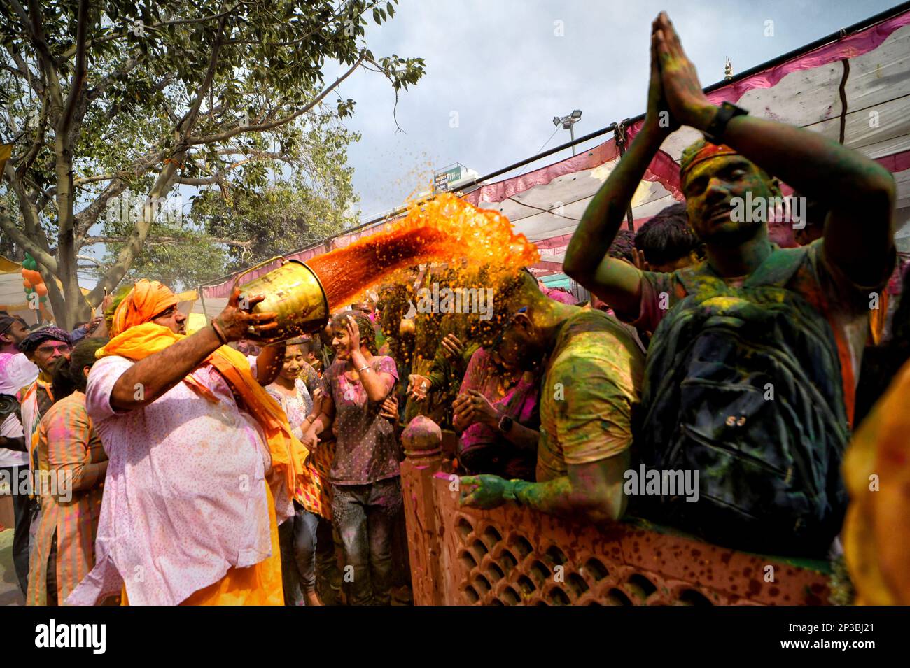 Mathura India 04th Mar 2023 Hindu Devotees Are Seen Playing With Colorful Water During The