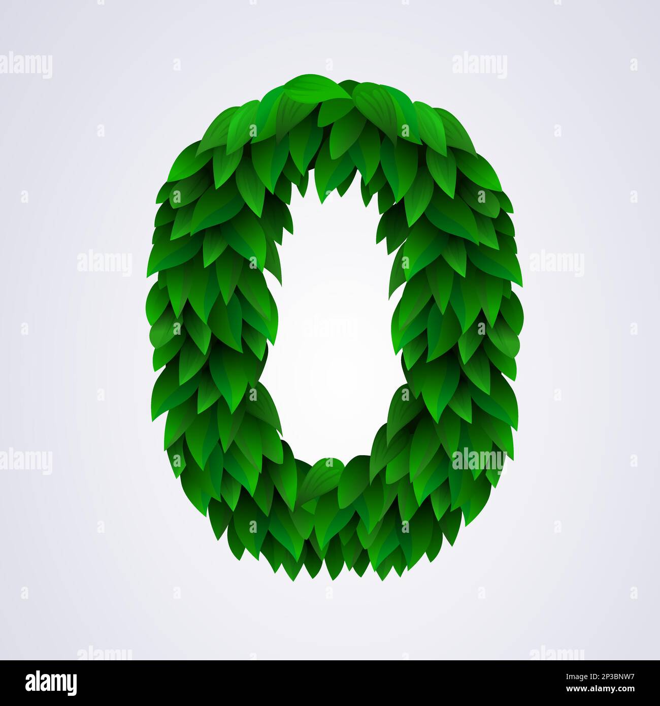 Number 0 made of green leaves. Vector illustration Stock Vector