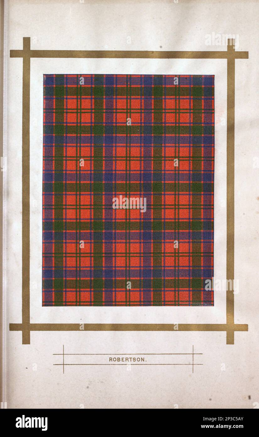 Robertson Clan Tartan in red and blue from the book ' A history of the Scottish Highlands, Highland clans and Highland regiments ' Volume 1 by Maclauchlan, Thomas, 1816-1886; Wilson, John, 1785-1854; Keltie, John Scott, Sir, 1840-1927 Publication date 1875 publisher Edinburgh ; London : A. Fullarton Stock Photo