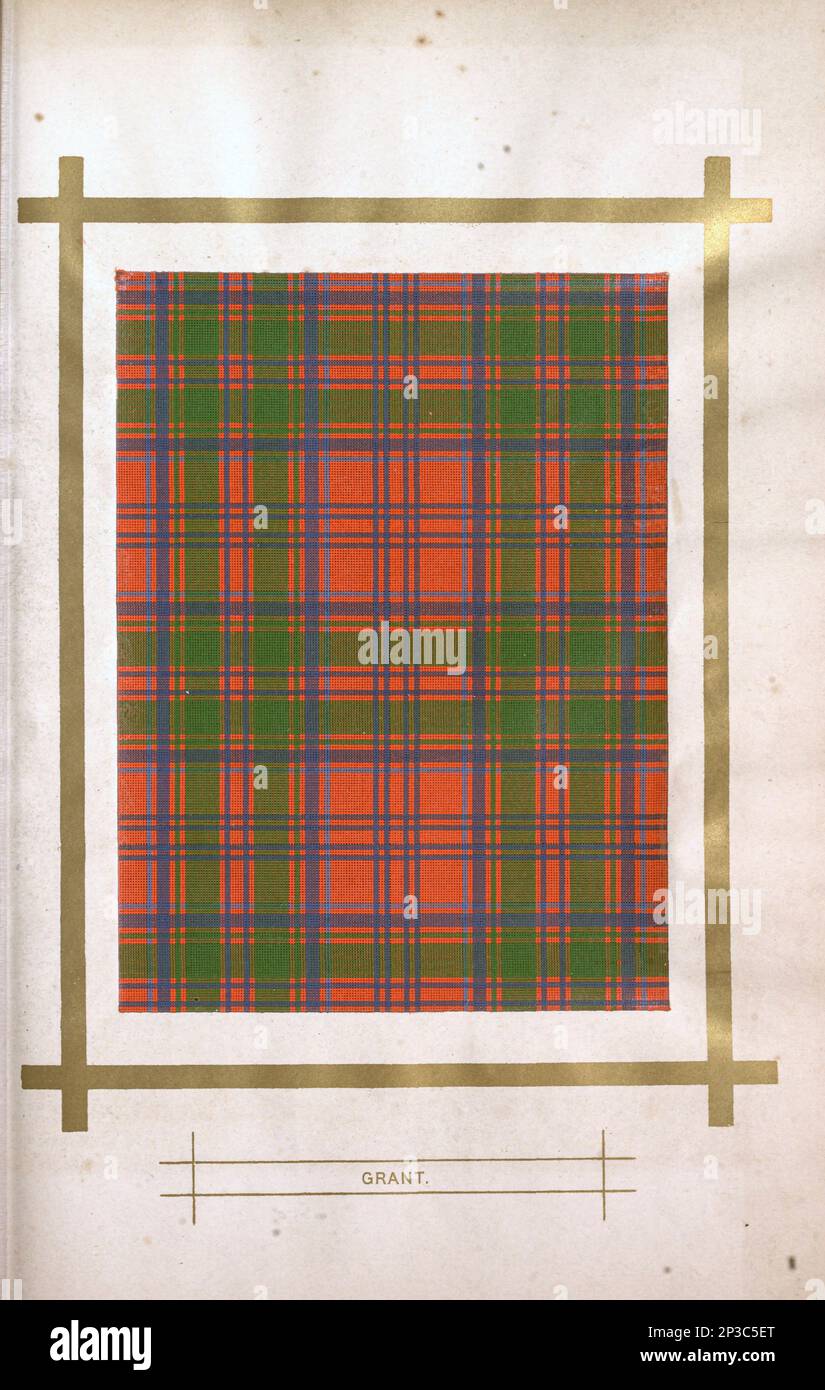 Clan Grant Tartan in red and Green from the book ' A history of the Scottish Highlands, Highland clans and Highland regiments ' Volume 1 by Maclauchlan, Thomas, 1816-1886; Wilson, John, 1785-1854; Keltie, John Scott, Sir, 1840-1927 Publication date 1875 publisher Edinburgh ; London : A. Fullarton Stock Photo
