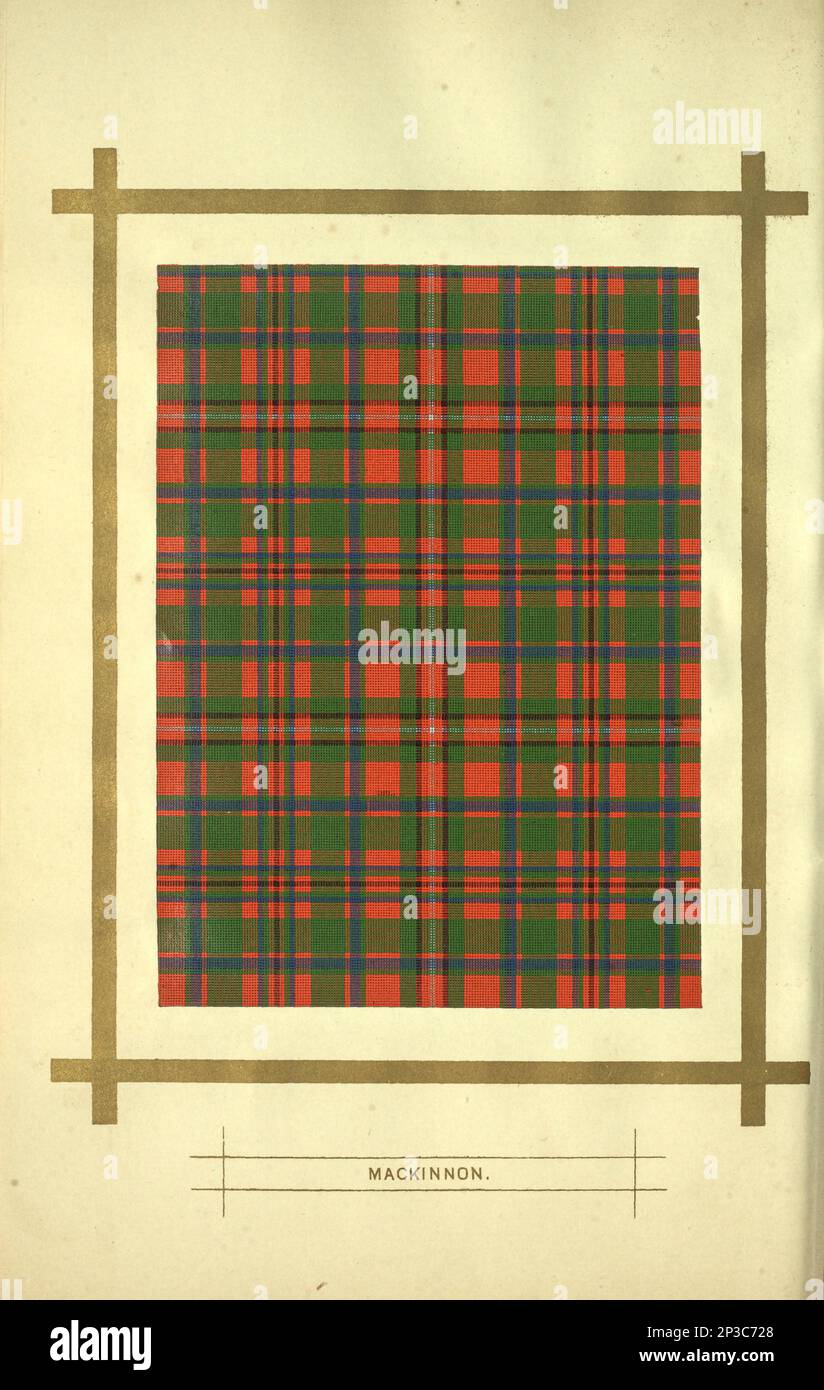 Mackinnon Clan Tartan in red and green from the book ' A history of the Scottish Highlands, Highland clans and Highland regiments ' Volume 1 by Maclauchlan, Thomas, 1816-1886; Wilson, John, 1785-1854; Keltie, John Scott, Sir, 1840-1927 Publication date 1875 publisher Edinburgh ; London : A. Fullarton Stock Photo