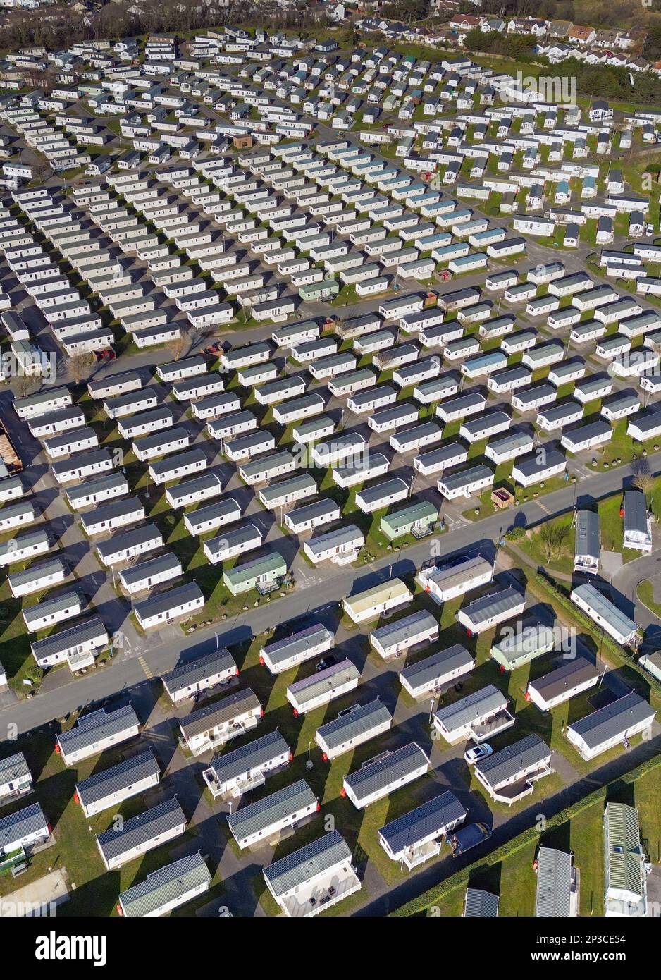 Porthcawl, Wales - March 2023: Aerial view of Trecco Bay holiday caravan park in South Wales, one of the largest in Europe. It is run by Parkdean . Stock Photo