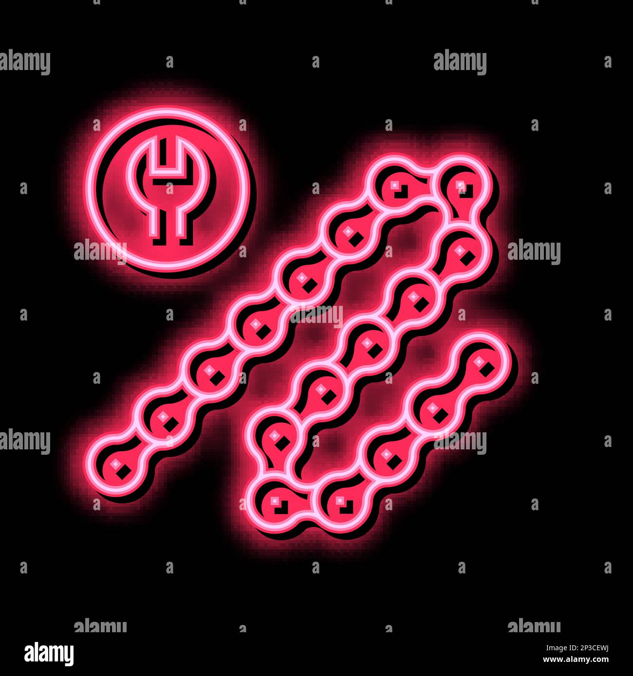 bicycle chane repair and shortening neon glow icon illustration Stock