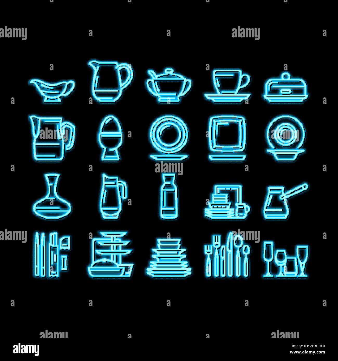 Tableware For Banquet Or Dinner neon glow icon illustration Stock ...