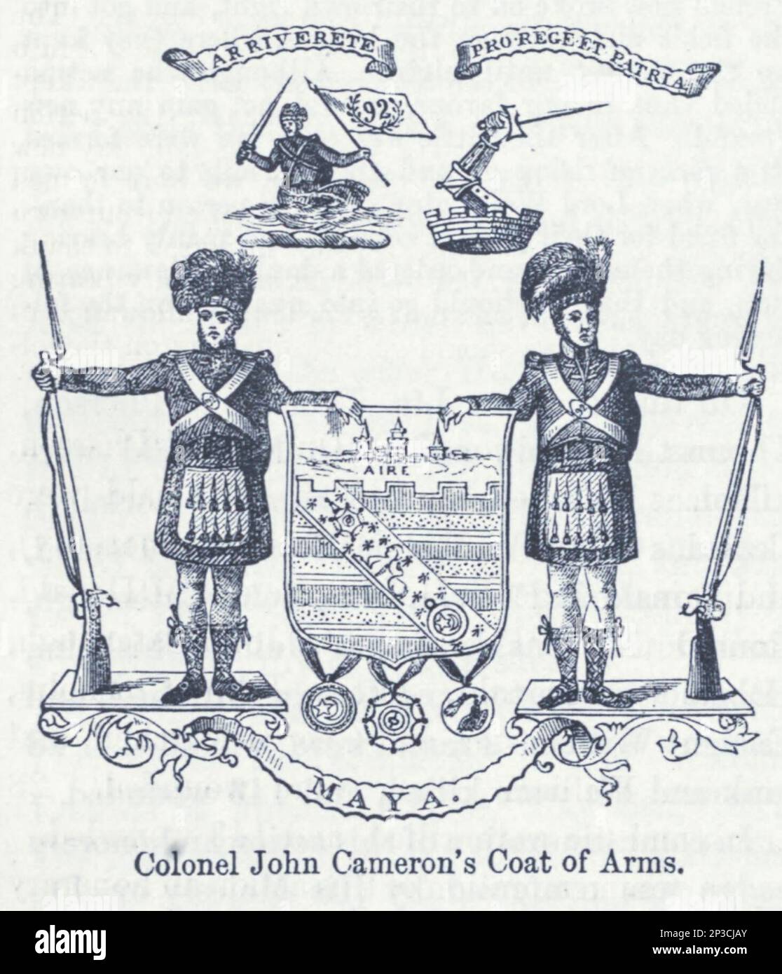 Colonel John Cameron's Coat of Arms from the book ' A history of the Scottish Highlands, Highland clans and Highland regiments ' Volume 2 by Maclauchlan, Thomas, 1816-1886; Wilson, John, 1785-1854; Keltie, John Scott, Sir, 1840-1927 Publication date 1875 publisher Edinburgh ; London : A. Fullarton Stock Photo