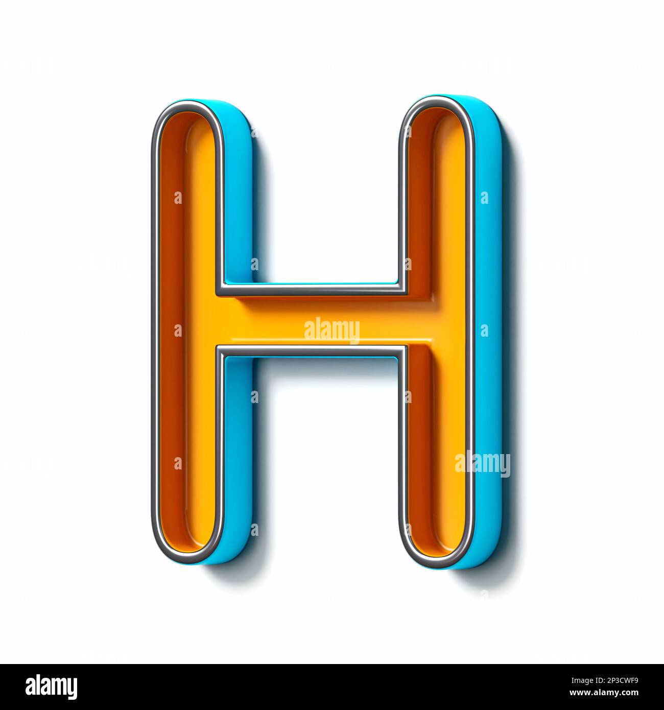 Orange blue thin metal font Letter H 3D rendering illustration isolated on white background Stock Photo