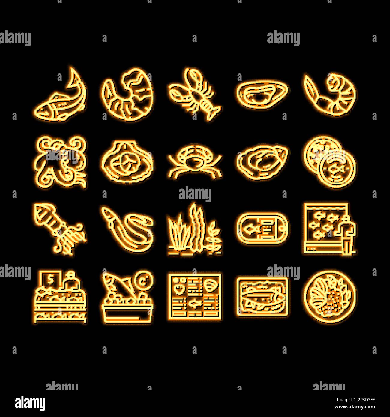 Seafood Cooked Food Dish Menu neon glow icon illustration Stock Vector ...