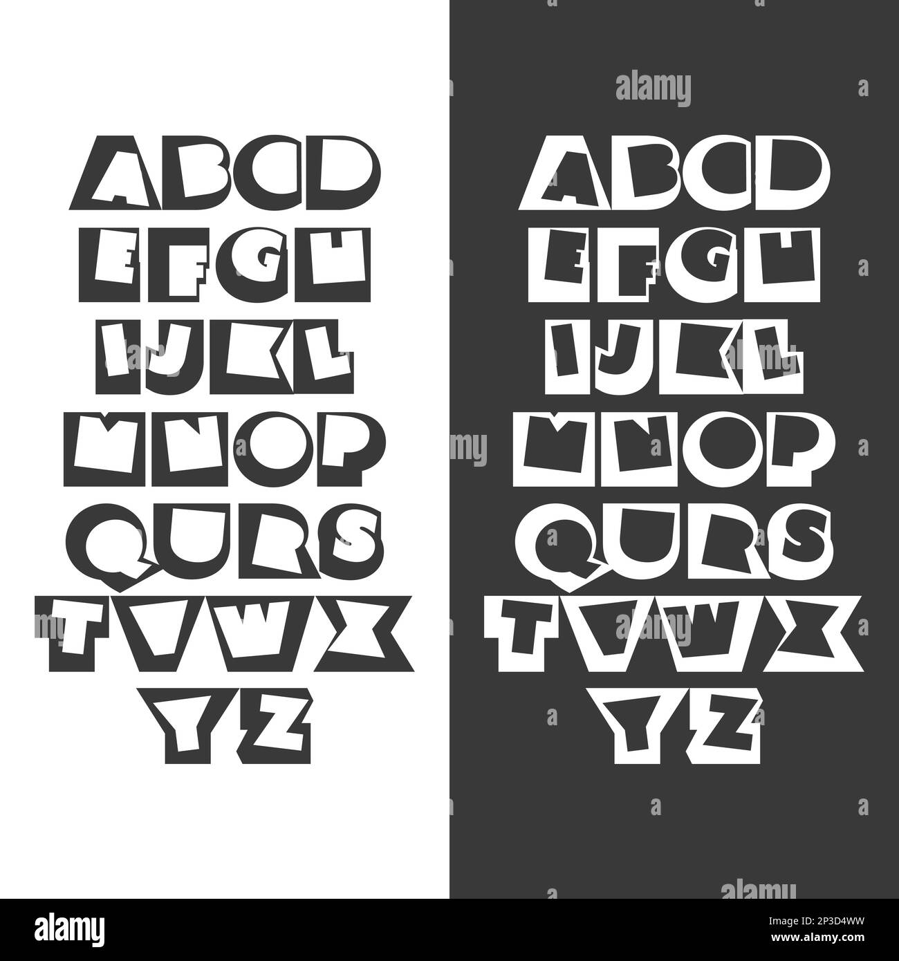 Modern Black and White Bold Font Set Design Line Art Style Stock
