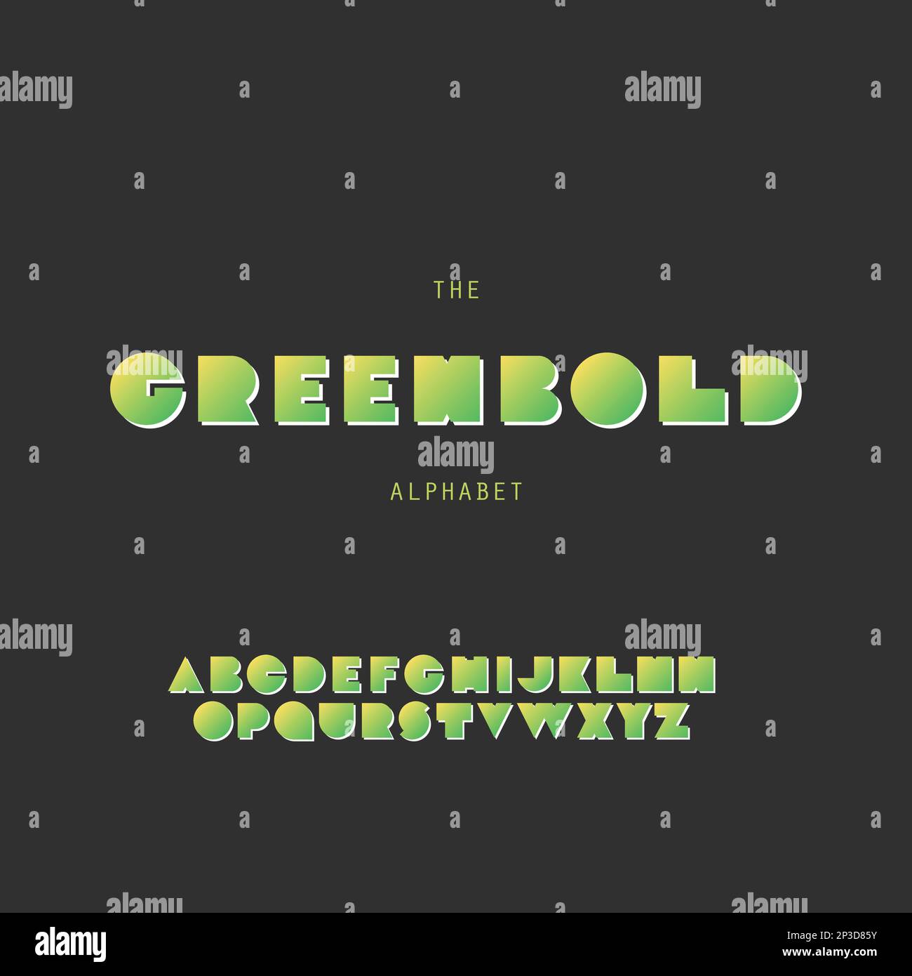 Green Bold Font Set Retro Style Typography, Vector Design Stock