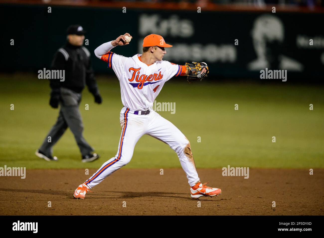 infielder Eli White (4) of the Clemson Tigers makes a bad throw to