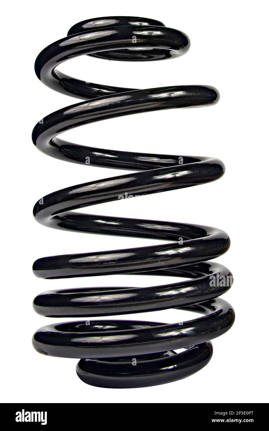 Car spare part. Large metal spring on white background. cushioning