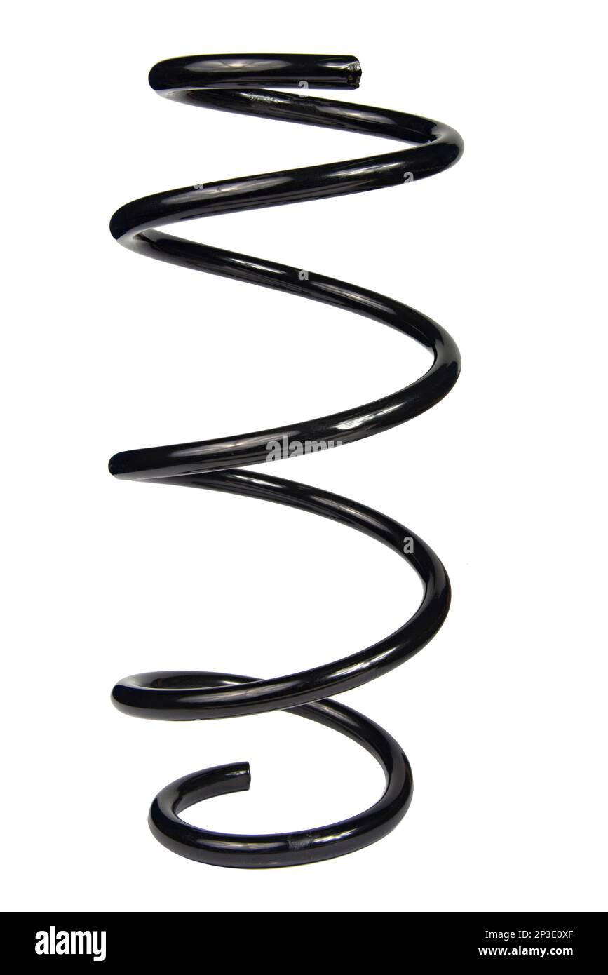 Car spare part. Large metal spring on white background. cushioning