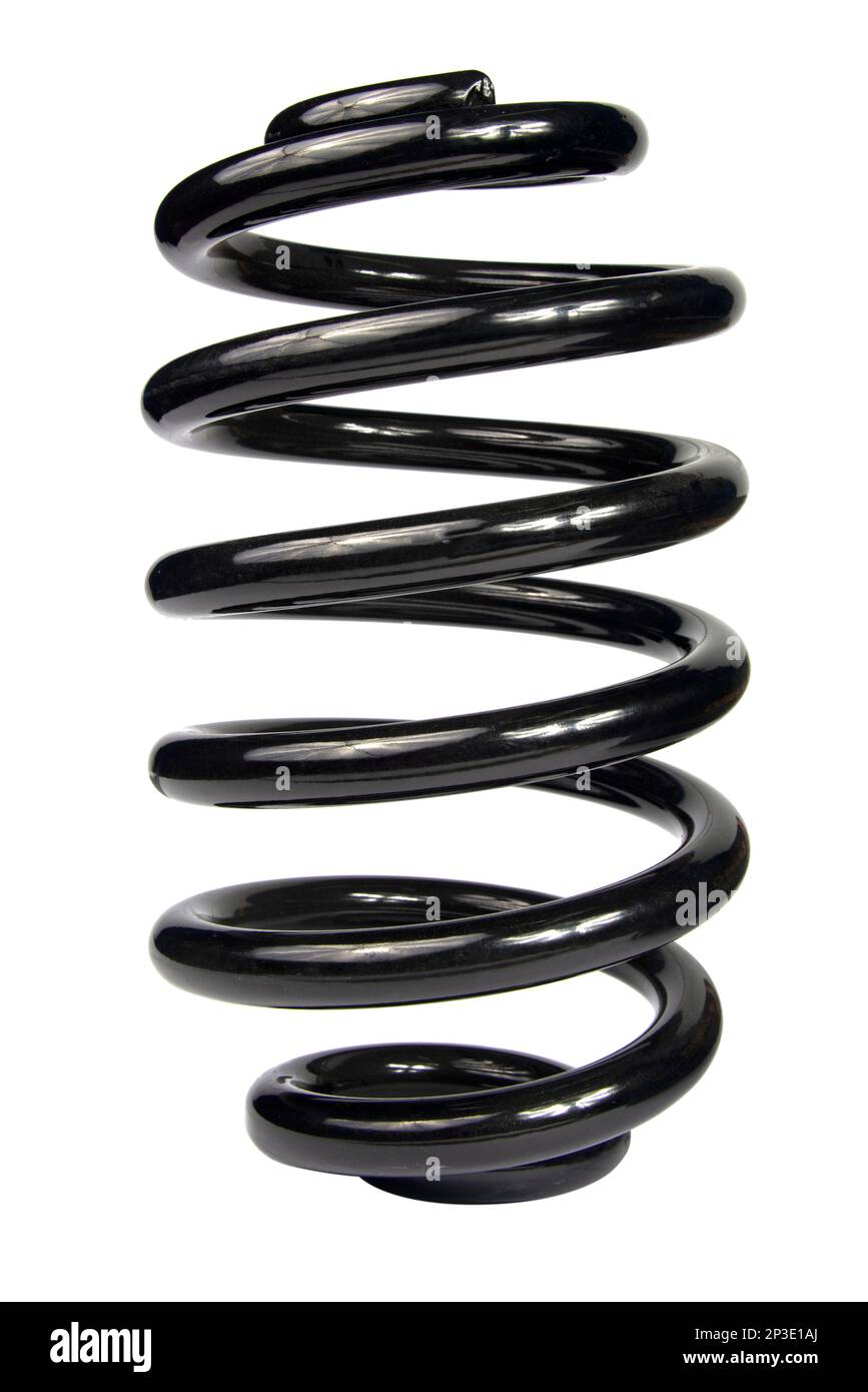 Car spare part. Large metal spring on white background. cushioning
