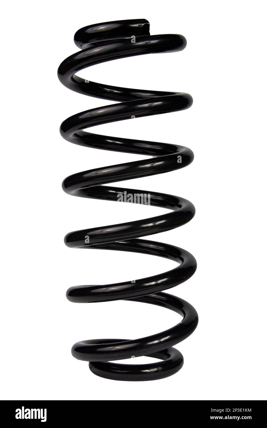Car spare part. Large metal spring on white background. cushioning