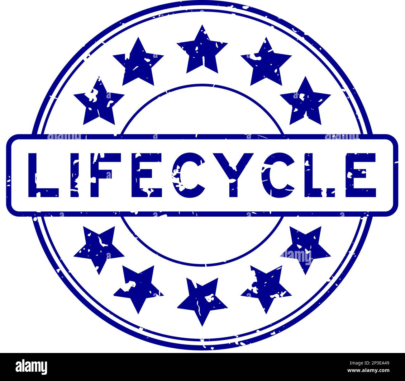 Grunge blue lifecycle word with star icon round rubber seal stamp on ...