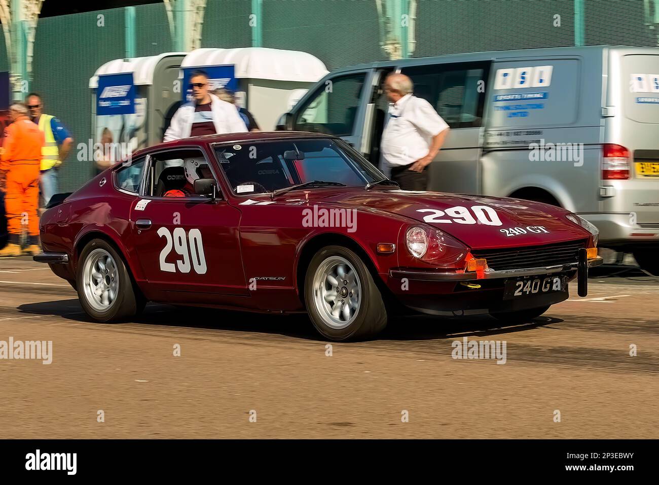 Peter Newman driving a Datsun 240Z  (Nissan S30/Nissan Fairlady Z) at The Brighton National Speed Trials 2017. This is the oldest motor racing event in the UK and is held in the south east coastal town of Brighton. Madeira drive is a road which runs along the seafront and is normal full of people explorer the beach, pier and local attractions. Today it is turned in to a 1/4 time trial course. 2nd September 2017. Stock Photo