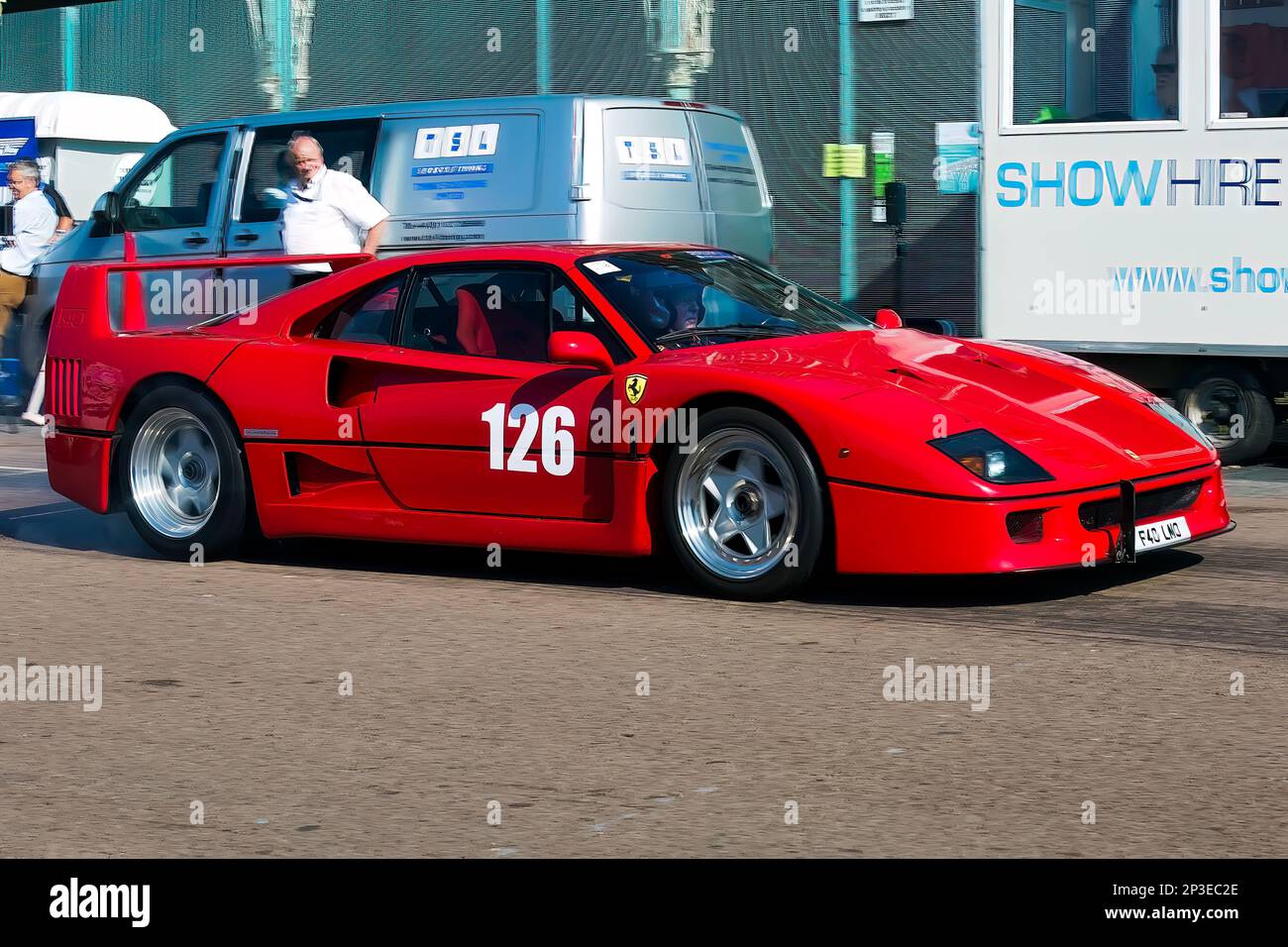Robert Oram driving a Ferrari F40 at The Brighton National Speed Trials 2017. This is the oldest motor racing event in the UK and is held in the south east coastal town of Brighton. Madeira drive is a road which runs along the seafront and is normal full of people explorer the beach, pier and local attractions. Today it is turned in to a 1/4 time trial course. 2nd September 2017. Stock Photo
