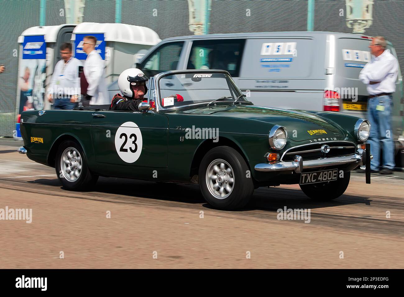 Andy Joicey driving a Sunbeam Tiger at The Brighton National Speed Trials 2017. This is the oldest motor racing event in the UK and is held in the south east coastal town of Brighton. Madeira drive is a road which runs along the seafront and is normal full of people explorer the beach, pier and local attractions. Today it is turned in to a 1/4 time trial course. 2nd September 2017. Stock Photo