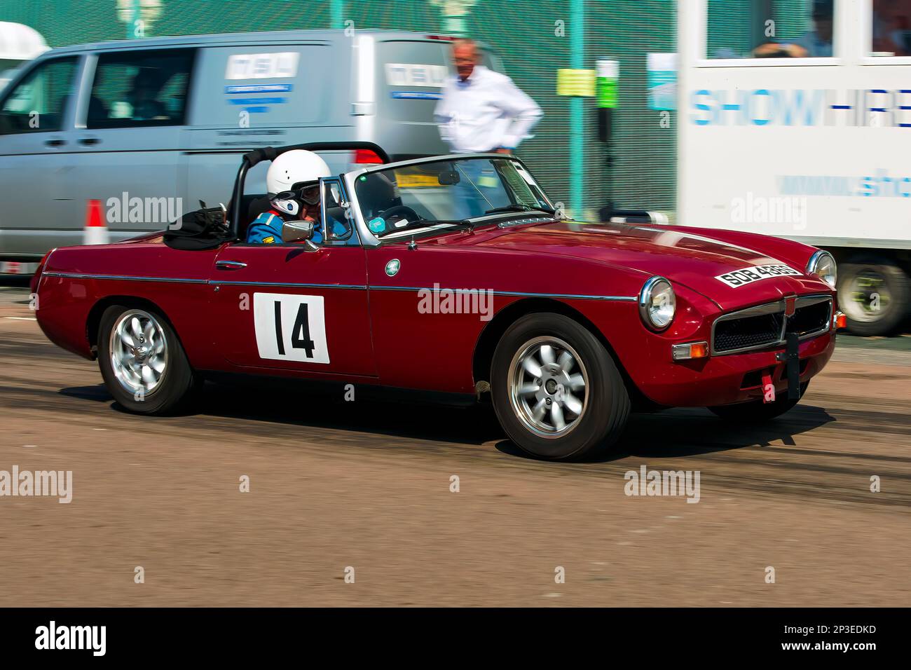 John Hunt driving a MGB Roadster at The Brighton National Speed Trials 2017. This is the oldest motor racing event in the UK and is held in the south east coastal town of Brighton. Madeira drive is a road which runs along the seafront and is normal full of people explorer the beach, pier and local attractions. Today it is turned in to a 1/4 time trial course. 2nd September 2017. Stock Photo