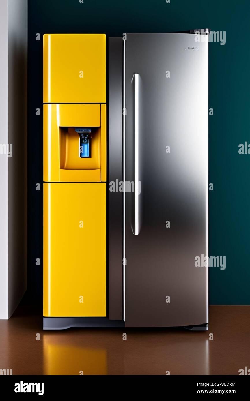 Modern side by side Stainless Steel Refrigerator. Fridge Freezer Stock