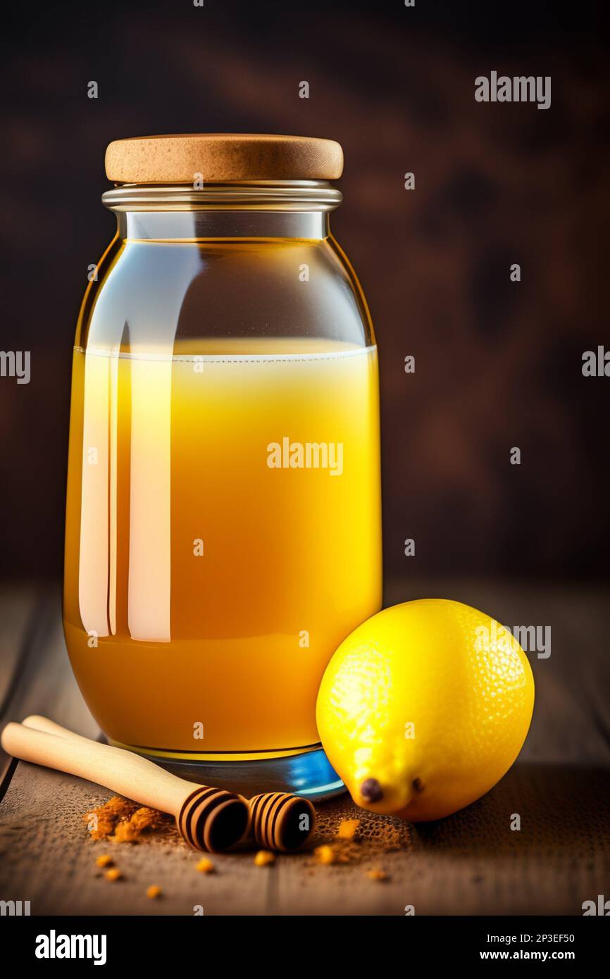 Preparing lemon infused water with honey and ginger Stock Photo Alamy