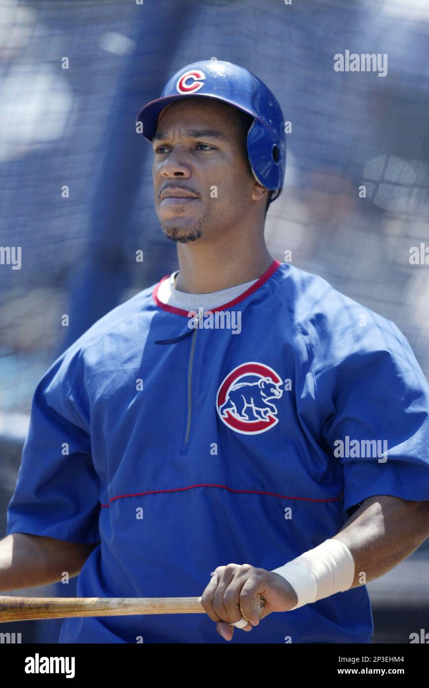 Moises Alou of the Chicago Cubs before a 2002 MLB season game against the  San Diego Padres at Qualcomm Stadium, in San Diego, California. (Larry  Goren/Four Seam Images via AP Images Stock
