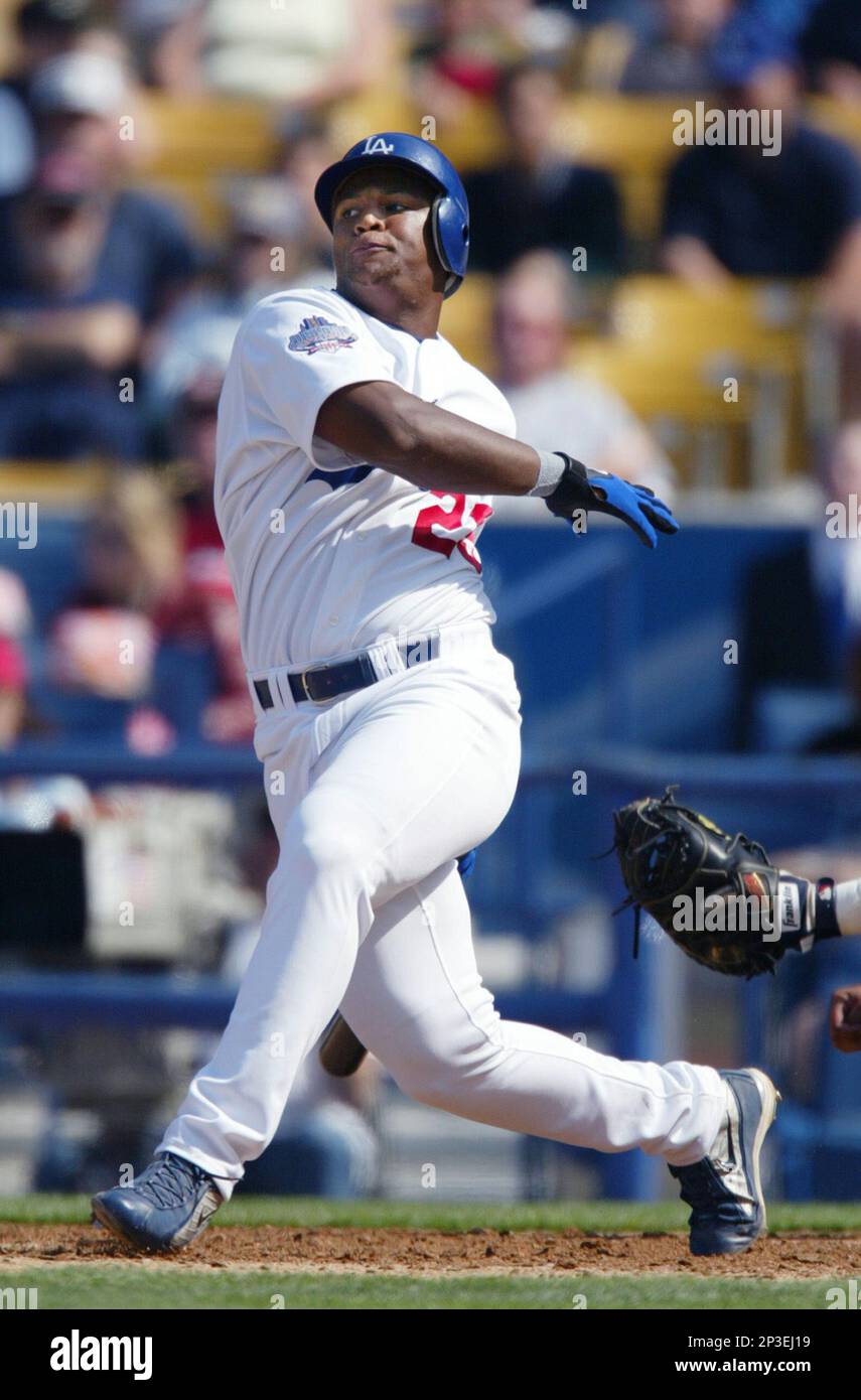 Adrian Beltre of the Los Angeles Dodgers bats during a 2002 MLB season game  at Dodger Stadium, in Los Angeles, California. (Larry Goren/Four Seam  Images via AP Images Stock Photo - Alamy