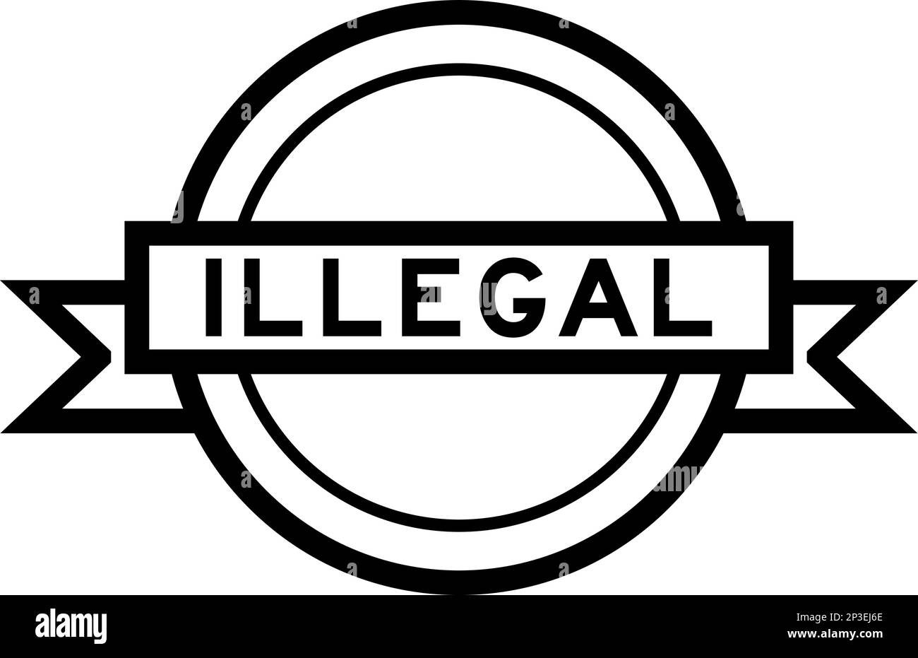 Vintage black color round label banner with word illegal on white